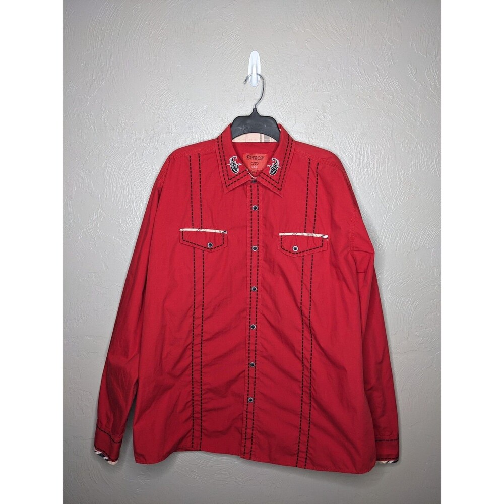 Patron Cito Red Label Mens XXL Red Black Embroidered Flip Cuff Button Up Shirt
